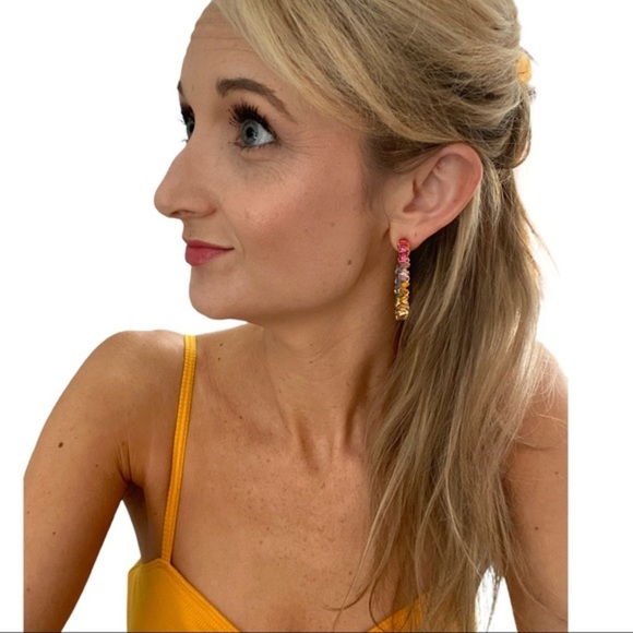 NWT Colorful Stone Hoop + Gold Large Stud Earrings - Picture 6 of 7